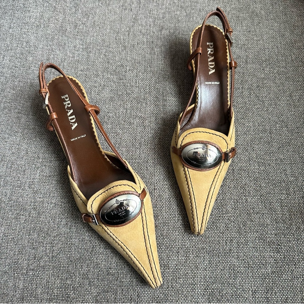 Vintage Prada buckle logo heels